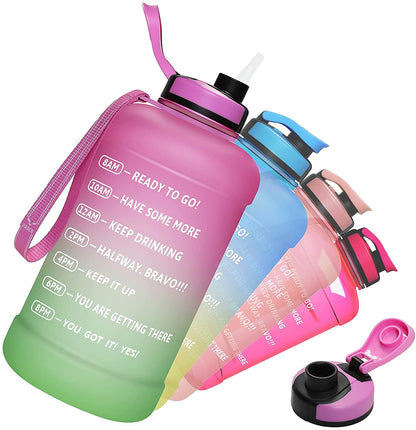 64oz Water Bottle with Straw & Time Marker, Wide Mouth Leakproof BPA Free