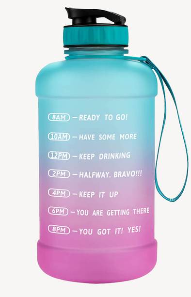 64oz Water Bottle with Straw & Time Marker, Wide Mouth Leakproof BPA Free