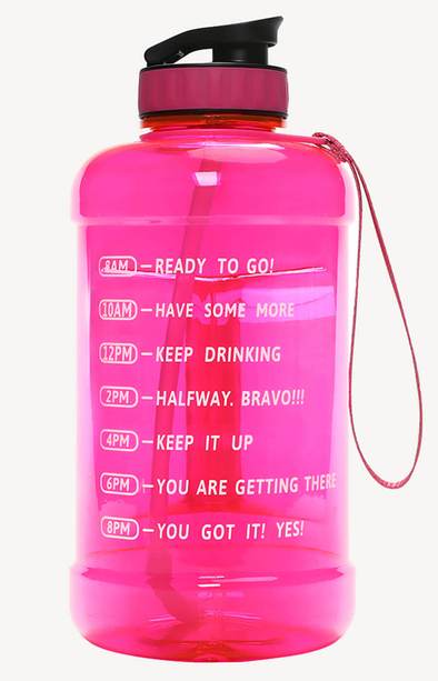 64oz Water Bottle with Straw & Time Marker, Wide Mouth Leakproof BPA Free