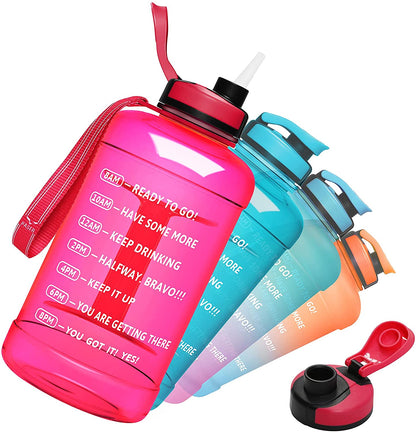 64oz Water Bottle with Straw & Time Marker, Wide Mouth Leakproof BPA Free