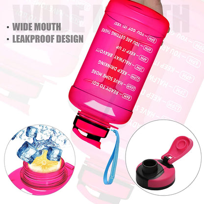 64oz Water Bottle with Straw & Time Marker, Wide Mouth Leakproof BPA Free
