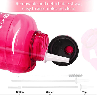 64oz Water Bottle with Straw & Time Marker, Wide Mouth Leakproof BPA Free