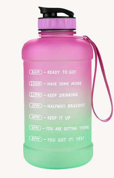 64oz Water Bottle with Straw & Time Marker, Wide Mouth Leakproof BPA Free