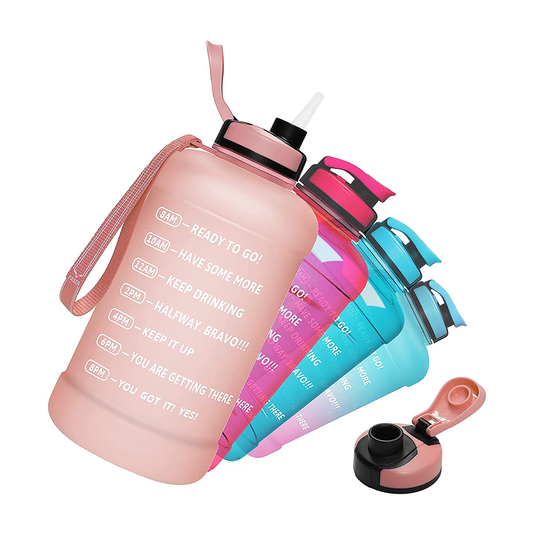 64oz Water Bottle with Straw & Time Marker, Wide Mouth Leakproof BPA Free