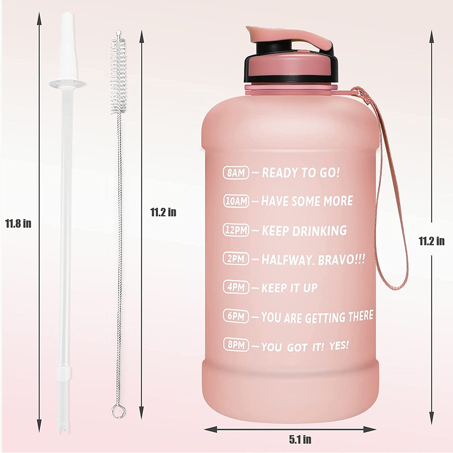 64oz Water Bottle with Straw & Time Marker, Wide Mouth Leakproof BPA Free