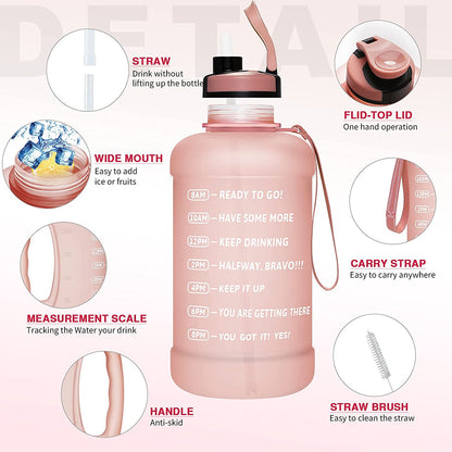 64oz Water Bottle with Straw & Time Marker, Wide Mouth Leakproof BPA Free